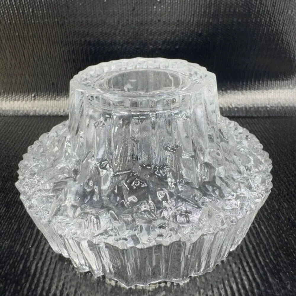 Vintage Finland Clear Glass Votive Candle Holder Textured Footed Dish‎ Bowl VTG